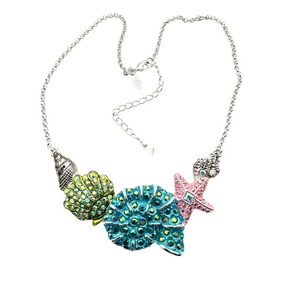 Kirks Folly Womens Necklace Silver Tone Crystal Sea Shells - Picture 3 of 3